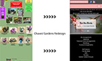 Comparison of the Chaves Gardens' website before and after my redesign: mobile version.