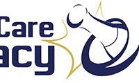 Health Care Pharmacy logo featuring a mortar and pestle
